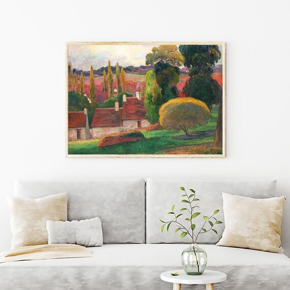 Landscape Painting Wall Decor, Classic Art Archival Print, Paul Gauguin Farm in Brittany, Gaugain Painting Giclee Prints Vintage Design