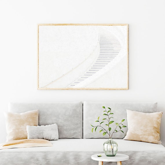 White Wall Art, Minimalist White Art Prints, Modern Wall Decor Prints, White Stairway Architecture Print, Neutral White Stairs Wall Decor