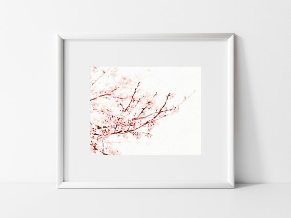 Pink Cherry Blossoms Painting Print, Floral Wall Decor, Flowers Home Decor Art Print, Spring Florals Watercolor Modern Wall Art, Gifts
