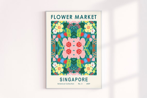 Singapore Flower Market Poster, Singapore Flower Market Wall Decor Prints, Floral Wall Decor Art Print, Far East Travel Images