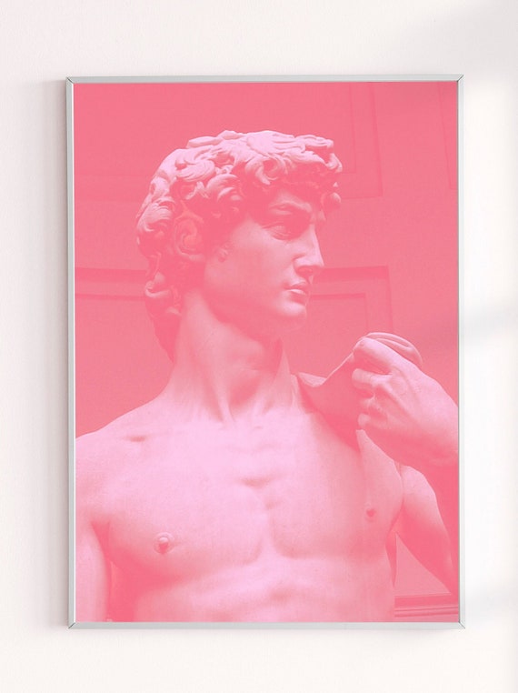 Michelangelo's David in Pink Archival Wall Art Poster Print, Italy Pop Photography Posters, Italian Florence Home Decor Modern Style Prints