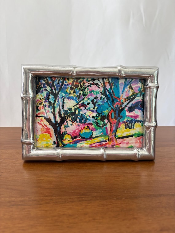 Vintage Silver Bamboo Frame 4x6 | Mid-Century Tabletop Frame + Free Matisse Art Print | Chic Home Decor Gift