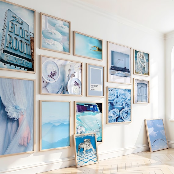 Blue Wall Art, Blue Wall Collage Kit Aesthetic Blues VSCO Decor, Tezza Wall Kit College Dorm Room Decor, 100 4x6 Pic Prints Mailed to You