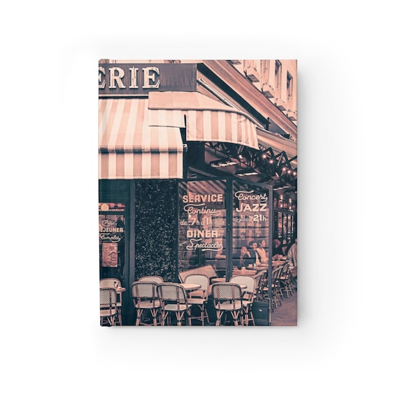 Journal Notebook Diary Featuring French Paris Cafe - Choose from Customized, Lined or Blank Pages for your Travel Sketches