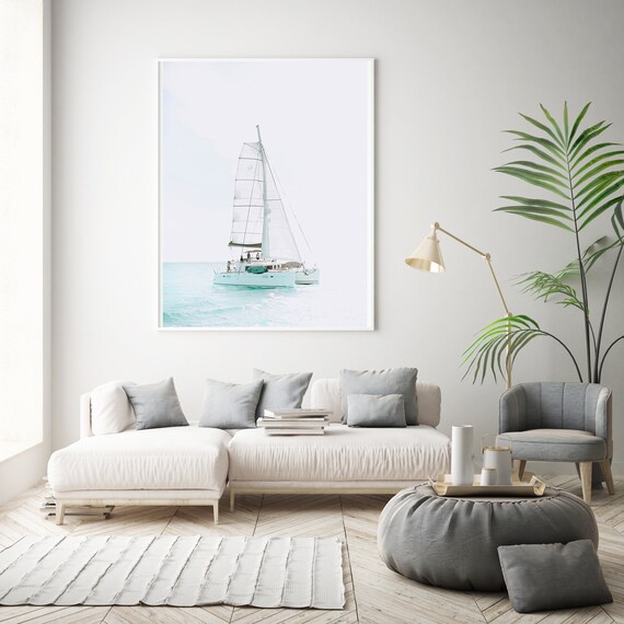 Beach House Wall Art Prints Pale Tones Sailboat Photograph, West Coast Minimalist Modern Decor Art Prints Photography, Boating Wall Art