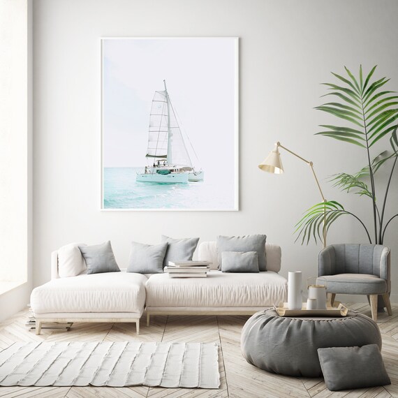 Beach House Wall Art Prints Pale Tones Sailboat Photograph, West Coast Minimalist Modern Decor Art Prints Photography, Boating Wall Art