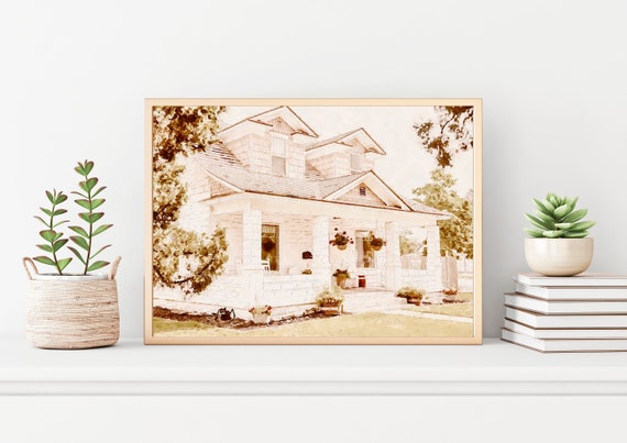 Custom House Watercolor Print, Vintage Neutral Tones Watercolor Print, Personalized Housewarming Gifts, House Portrait, Custom Print, Gifts