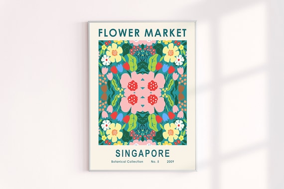 Instant Digital Download Flower Market Print, Wall Decor Art, Singapore Flower Prints, Floral Art Print, Flower Market Poster Wall Decor