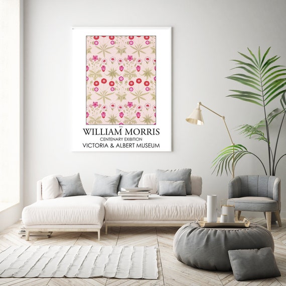 William Morris Print, Gifts, Daisy Archival Art Print Poster Wall Decor, Pink and Red Light Colors Arts Giclee Prints Vintage Design