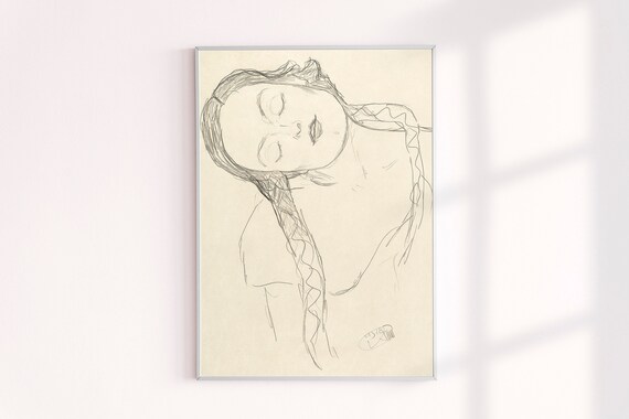 Gustave Klimt Drawing Art Print, Half Figure Young Woman 1918, Sketch Drawing Art, Archival Portriait Prints, Timeless Gallery Wall Decor