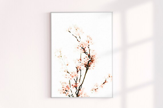 Cherry Blossom Watercolor Painting Print, Floral Wall Decor, White Flowers Home Decor Art Print, Spring Florals Modern Wall Art, Gifts