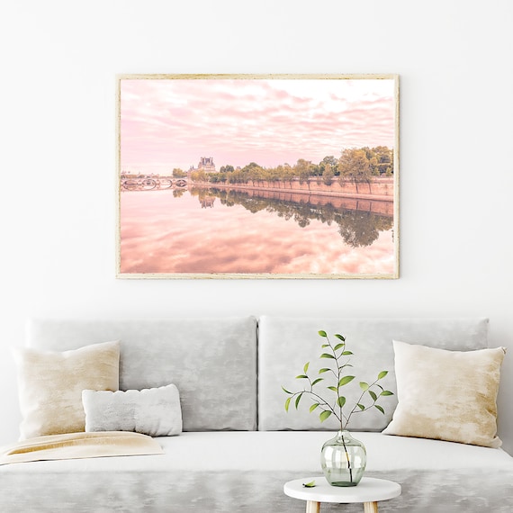 Paris Seine River Wall Art Photography, Paris Rose Gold Prints, French Travel Photography, Seine River Photo Print, Wall Art Image Decor