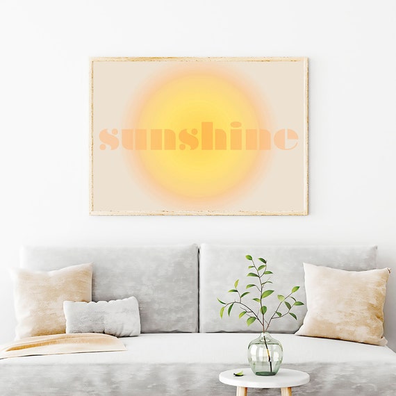 Beachy Wall Art, Sunshine Graphic Print, Sunny Wall Art, Modern Words Graphics, Coastal Wall Decor, Summer Art Prints, Yellow Wall Decor