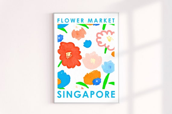 Singapore Flower Market Poster, Singapore Flower Market Wall Decor Prints, Floral Wall Decor Art Print, Far East Travel Images