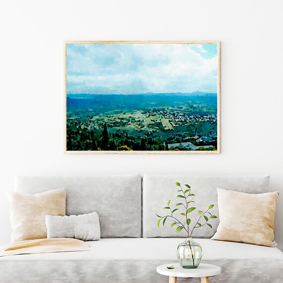 Italy Wall Art, Italy Painting Print Cortona View, Tuscany Travel Modern Decor Art Prints, Italy Landscape Watercolor Painting