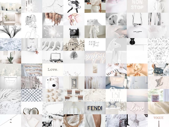 100 White Neutral Wall Collage Kit, Photos Boujee Pale Tones Luxury Fashion Decor, 30 60 or 100 White Collage Photo Prints Tezza Wall Decor