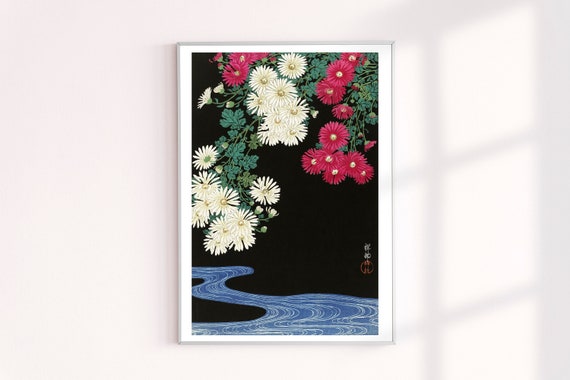 Ohara Koson Chrysanthemums Painting Print, Japanese Prints, Chrysanthemums Wall Decor, Floral Botanical Wall Art, Watercolor Painting Prints