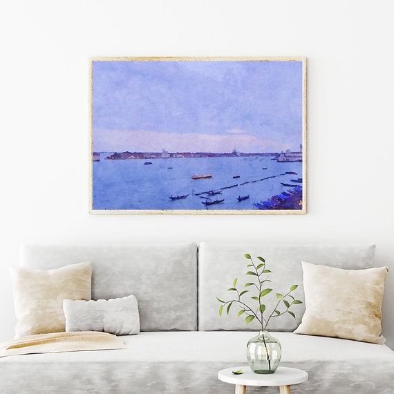 Blue Venice Italy Art Wall Decor, Twilight Landscape Painting, Venice Watercolor Archival Print, Italy Painting Prints, Gifts Giclee Prints