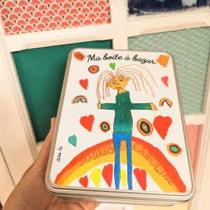 ¡Tu dibujo en una bonita caja! - Caja grande para lápices, fotos, galletas - Regalo de cumpleaños personalizado
