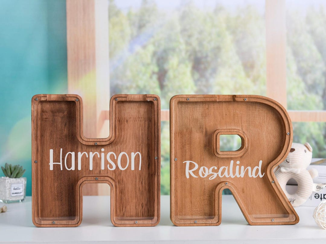 Coin Bank Lettering Custom Initial Coin Bank - Letter Piggy Bank With Name - Engraved ...
