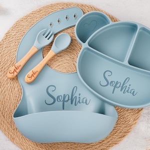 Personalized Silicone Weaning Set,Custom Engraved  Plate Set with Name,Baby Feeding Set,Baby Shower Gifts,Newborn Keepsake,Eco-Friendly