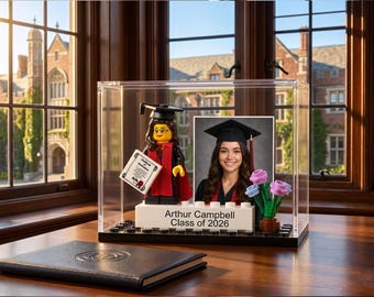 Personalized Graduation Minifigure, Class of 2026 Custom Keepsake Gift with Name & School Logo