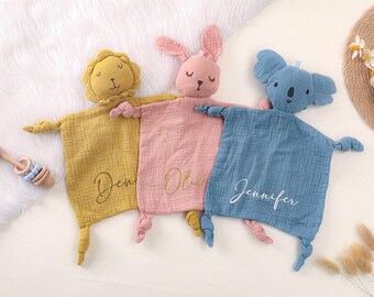 Manta de bebé bordada personalizada: edredón de muselina orgánica con nombre, manta de seguridad, monograma para recién nacidos y regalo para baby shower.