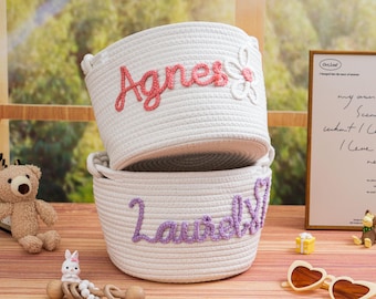 Cesta de baby shower personalizada con nombre, cesta de bebé hecha a mano personalizada, cesta de regalos de baby shower, cesta de regalos para bebés, cesta de almacenamiento de juguetes para bebés