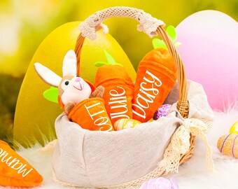 Llavero de zanahoria personalizado de Pascua, conejito de zanahoria reversible personalizado, conejito de Pascua de peluche, rellenos de canastas de Pascua para niños, regalos de Pascua para niños