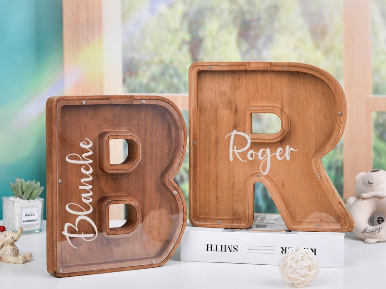 Engraved Wooden Piggy Bankcustom Initial Coin Bankletter Piggy Bank
