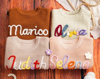 Personalized Hand embroidered Name Baby Sweater,Custom Baby Sweater with name,Knit Sweater Toddler,Birthday Gifts For Baby Girls Boy