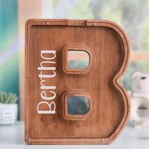 Alcancía de madera grabada-Alcancía de monedas inicial personalizada-Alcancía de letras con nombre-Decoración de guardería-Regalos de niño bebé-Regalos de Navidad para bebé