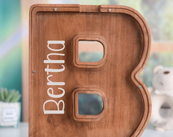 Engraved Wooden Piggy Bank-Custom Initial Coin Bank-Letter Piggy Bank With Name-Nursery Decor-Baby Boy Gifts-Christmas Gifts for baby