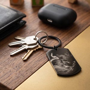 Custom Photo Keychain, Engraved Rectangle Keyring, Personalized Father's Day Gift for Dad