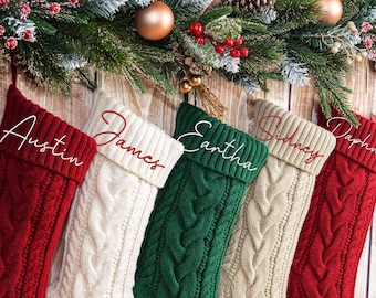 2024 Knitted Christmas Stockings-Family Christmas Stockings With Name-Embroidered Christmas Stockings-Holiday Stocking-Christmas Decor Gifts