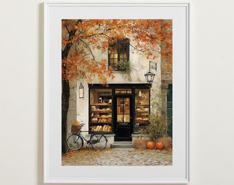 Impressão de padaria aconchegante: café de outono, arte de parede da galeria de cafés franceses (download digital)
