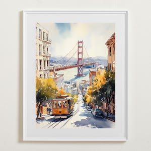 San Francisco Watercolor Wall Art, Cityscape PRINTABLE, Golden Gate Bridge Poster, Home Decor,California Print,Instant Download,Travel Print