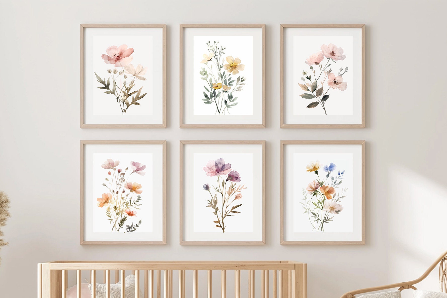 Watercolor Wildflower Prints: Set of 6, Floral Nursery Decor (digital ...
