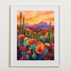 Vintage Sunset Wandkunst, Van Gogh Matisse DRUCKBARE, bunte Wüste Poster, moderne Kaktus, Texas Reise, Galerie Wandkunst, sofort Download