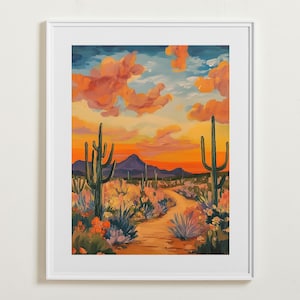 Vintage Sunset Wandkunst, Van Gogh Matisse DRUCKBARE, bunte Wüste Poster, moderne Kaktus, Texas Reise, Galerie Wandkunst, sofort Download