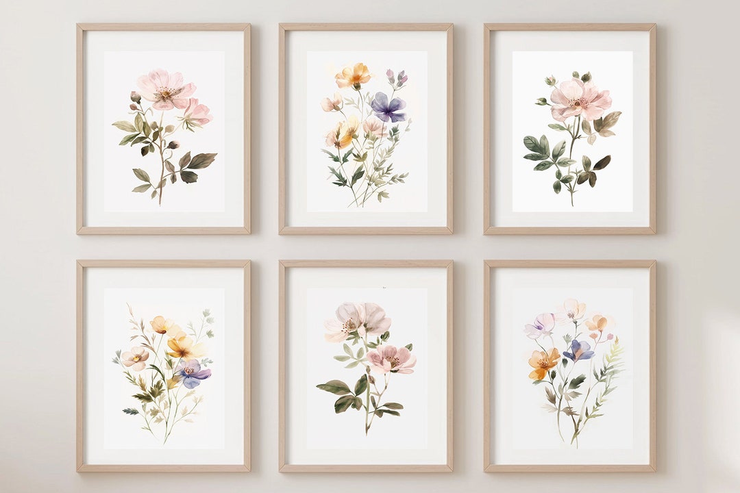 Watercolor Wildflower Prints: Set of 6 Floral Wall Art (digital ...