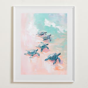 Meeresschildkröte Wandkunst, Meerestiere Poster, Meerestiere Poster, Pastell Malerei, Meer Kunst, Druckbare Kunst, Digitaler Download, Poster