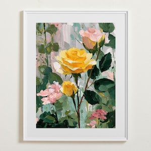 Yellow Rose Abstract Wall Art, Muted Yellow Botanical PRINTABLE, Floral Poster, Gallery Vintage Wall Art,Instant Download,Printable Wall Art