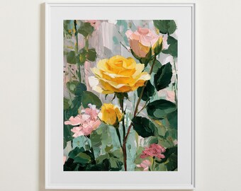 Yellow Rose Abstract Print: Vintage Botanical Gallery Wall Art (Digital Download)