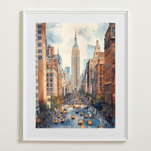 Arte mural en acuarela de la ciudad de Nueva York, paisaje urbano IMPRIMIBLE, póster del Empire State, decoración del hogar, impresión de Nueva York, NYC, descarga instantánea, impresión de viaje
