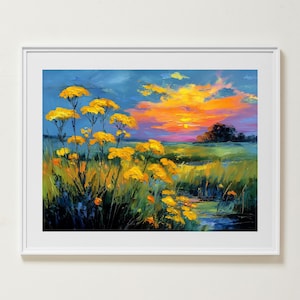 Sunset Wildflower Wall Art, Flower Meadow Field PRINTABLE, Colorful Wildflowers Poster, Nature Botanical, Gallery Wall Art, Instant Download