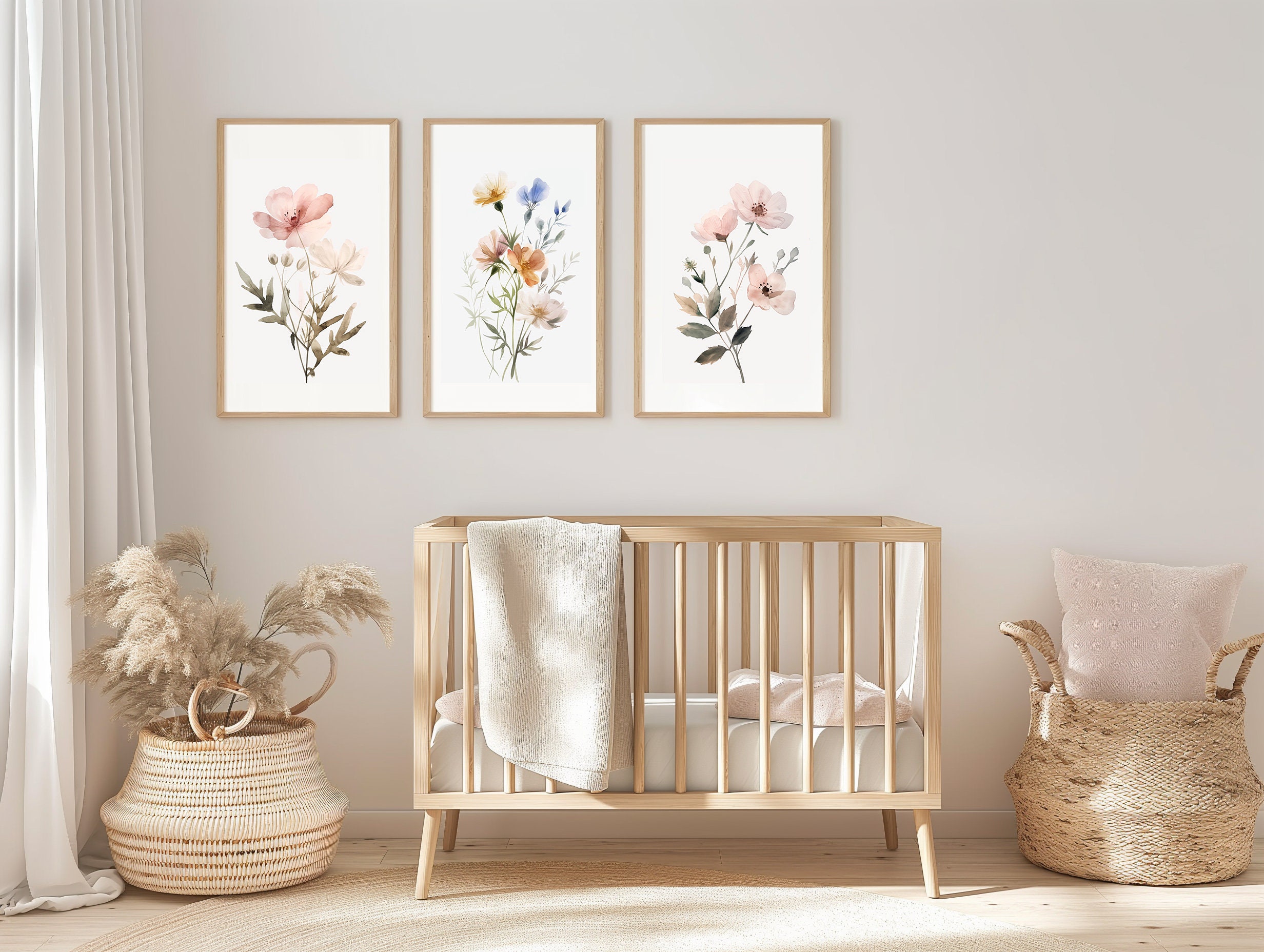 Watercolor Wildflower Prints: Set of 6, Floral Nursery Decor (digital ...