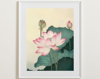 Lotus Flower Wall Art, Chinoiserie Botanical PRINTABLE, Floral Poster, Gallery Wall Art, Water Lily Art Prints, Yoga Decor, Digital Download