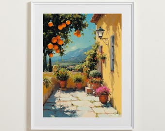 Mediterranean Orange Tree Print: Tuscan Italian Wall Art (Instant Download