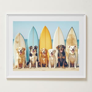 Dog Surfboard Beach Print: Summer Coastal Wall Art (Digital Download